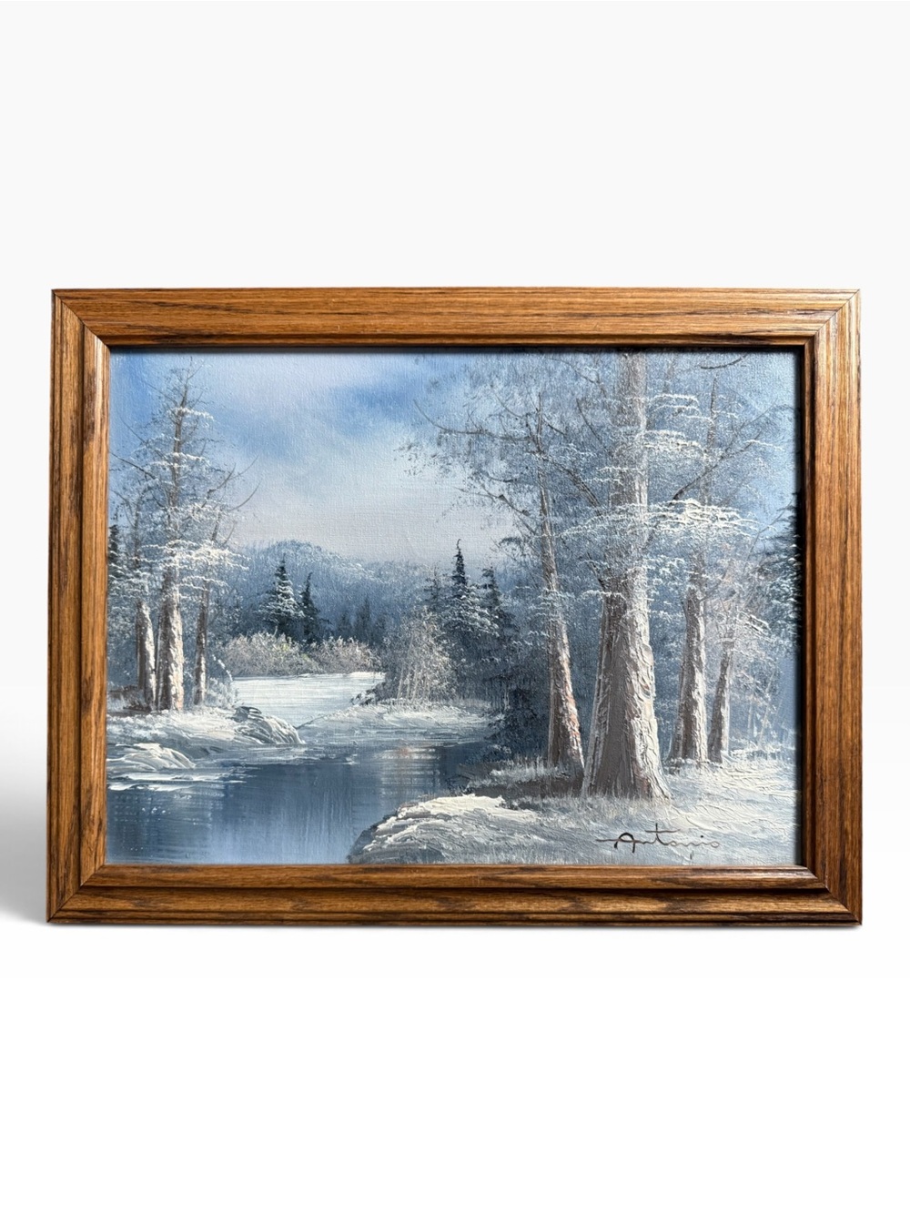 Vintage Signed Antonio Winter Landscape Oil Painting Framed